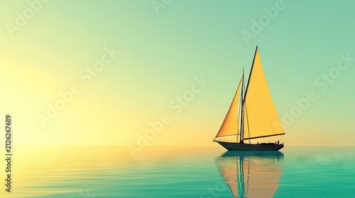 Solitary sailboat traverses tranquil waters under a vivid twilight sky