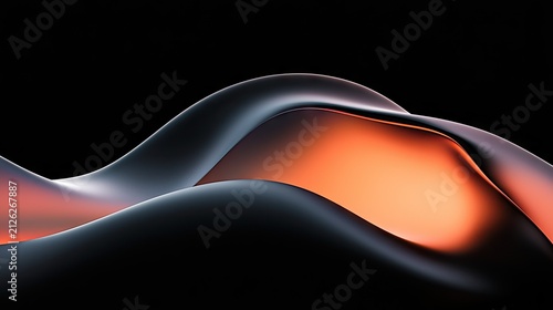 Abstract undulating dark surface showcases glowing orange illumination against a deep black backdrop