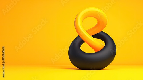 Intertwined abstract geometric shapes feature a contrasting black base and a vibrant orange loop against a bright background