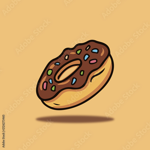 Hand drawn chocolate glazed donut with colorful sprinkles isolated vector illustration icon
