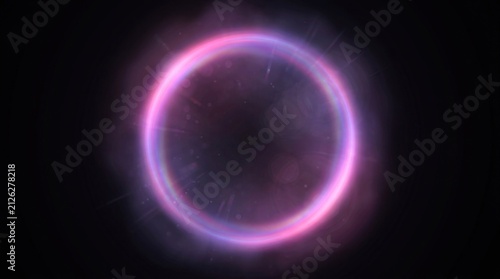 A vibrant, circular light with a gradient of pink and purple, 