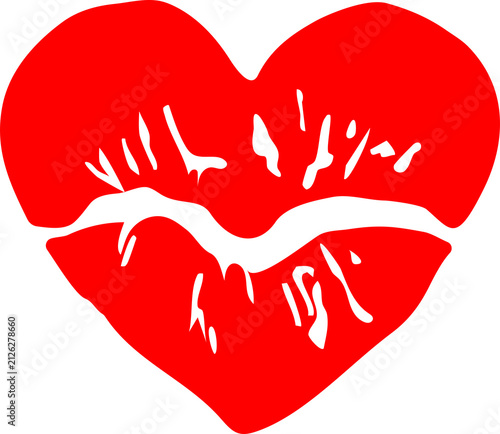Red Heart with Lip Print PNG Isolated on Transparent Background