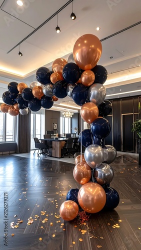 Elegant Balloon Arch Decoration for Corporate Event Venue.