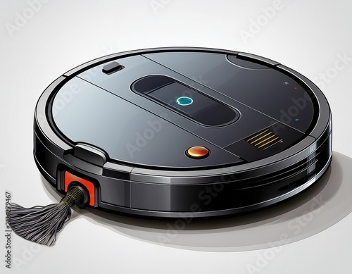 robot vacuum cleaner and charging dock on black gray isolated on a white background