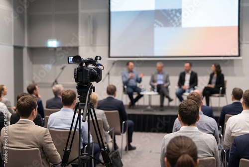 Business conference panel discussion recorded on camera