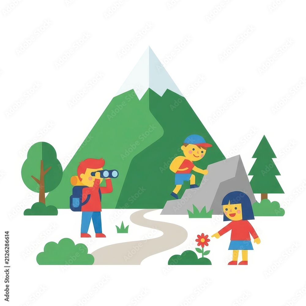 Naklejka premium Children hiking and exploring nature illustration