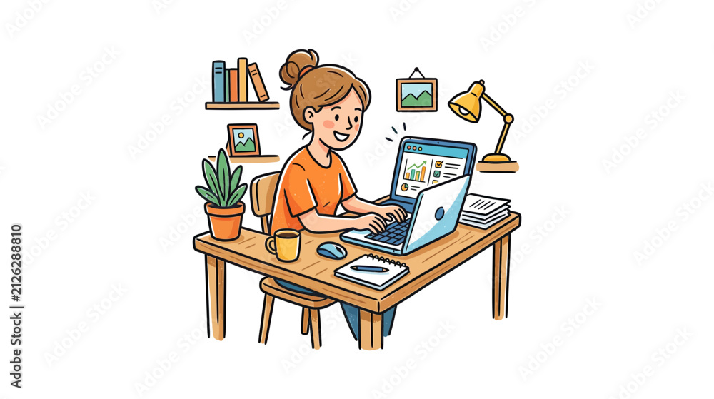 Fototapeta premium Woman working on laptop at home desk
