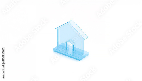 Transparent blue house icon with arched doorway on a white background