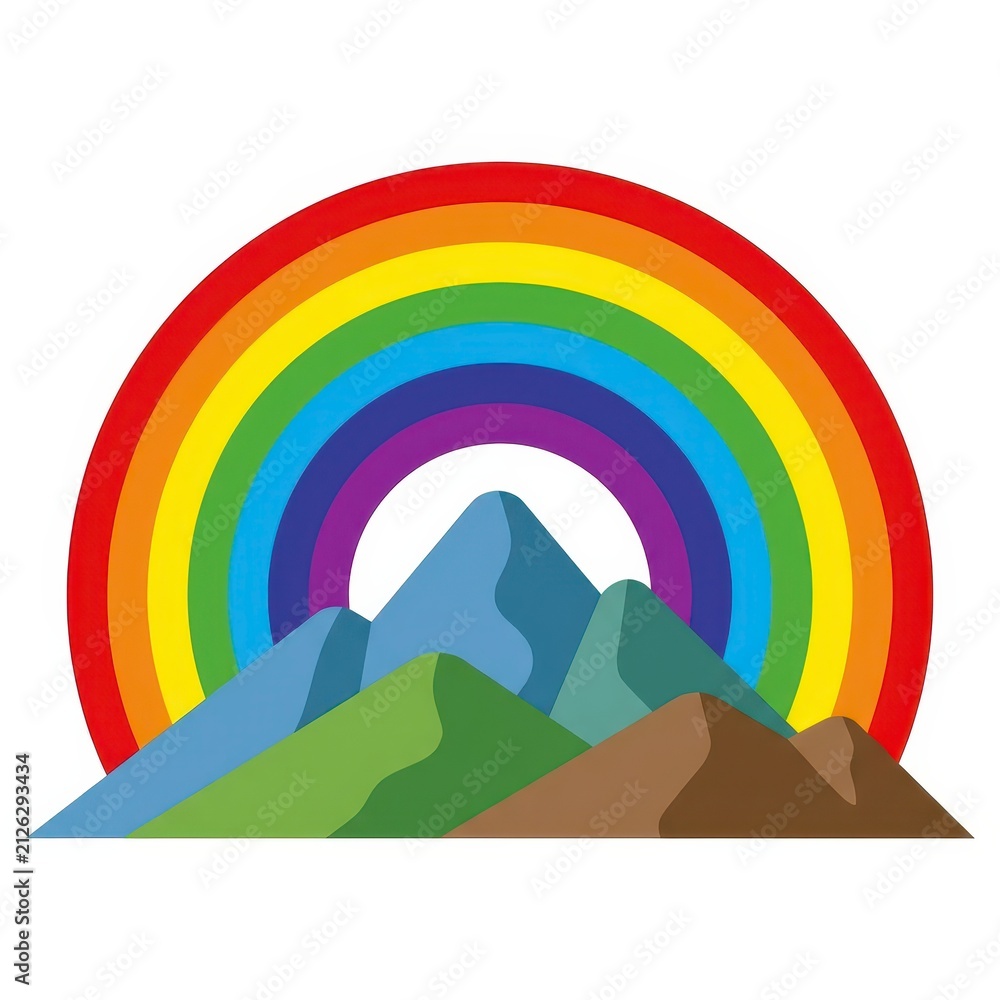 Fototapeta premium Rainbow over mountain range vector illustration