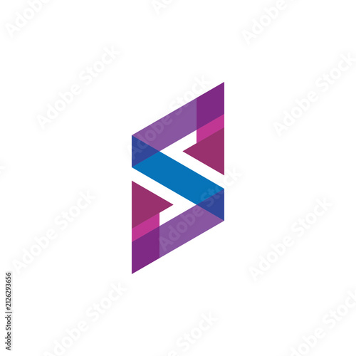 Letter S emblem features a modern geometric design with overlapping translucent layers in vibrant shades of blue and purple.