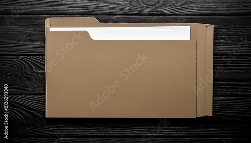 an empty file folder laid flat on black wooden desk