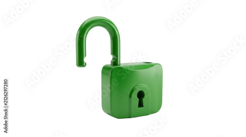 Green open padlock with a keyhole symbol representing security and access PNG Isolated on transparent background