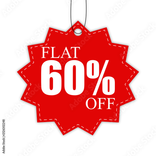 Flat 60% Off Red Starburst Sale Tag with Hanging Label Discount Promotion