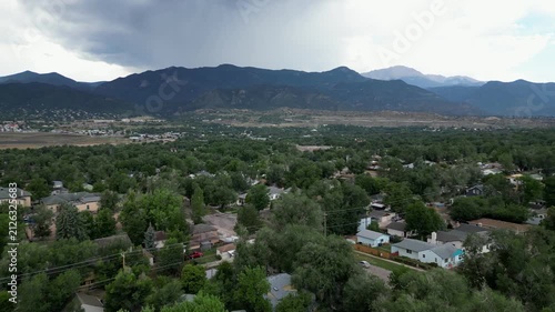 Drone mountain flyover on cloudy day