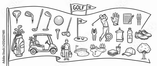 Foto Golf Elements Collection, Hand Drawn Style