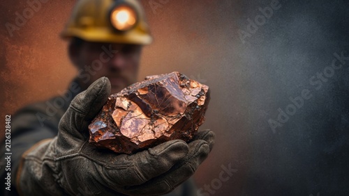 Miner holding raw copper ore, showcasing valuable mineral resources and the mining industry process