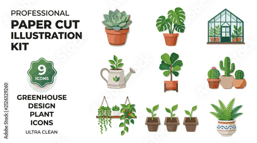 Professional Paper Cut Illustration Kit Greenhouse Design Plant Elements
