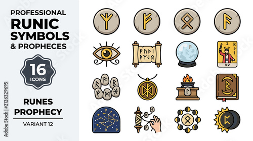 Professional Runic Symbols and Prophecies Icon Set