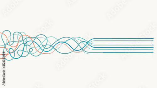 Flowing paths transforming to organized parallel lines – Great for productivity software ads, process optimization banners, or consulting infographics.