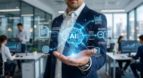 Businessman using ai technology hologram interface