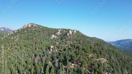 Aerial mountain landscape with blue sky