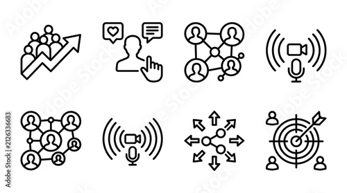 Business and Social Media Marketing Line Icon Set