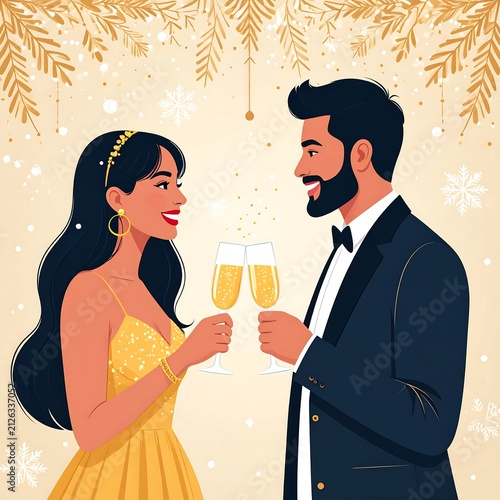 Elegant Couple Toasting With Champagne at a Festive Celebration.
