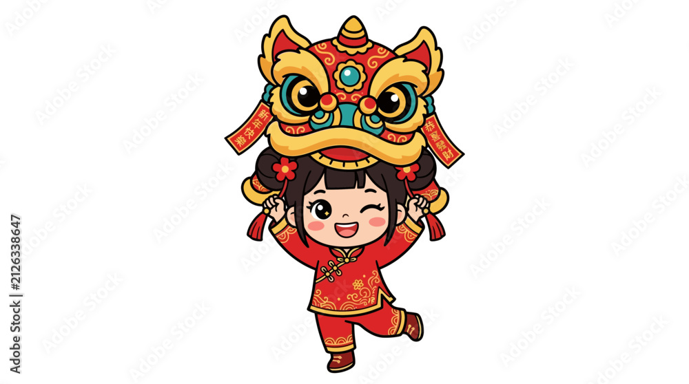 Fototapeta premium Chinese New Year Girl in Dragon Costume Celebration
