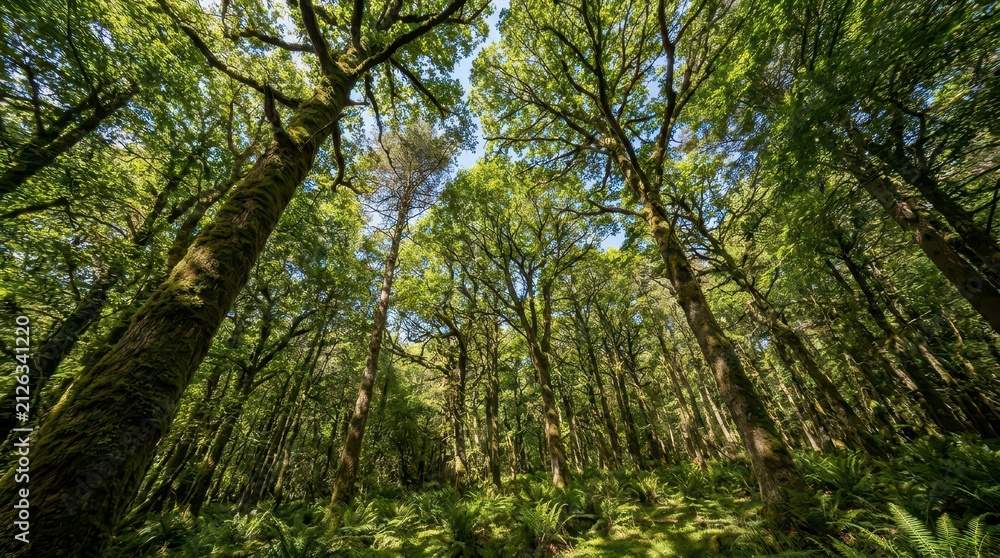 Fototapeta premium Low angle view of lush green forest canopy