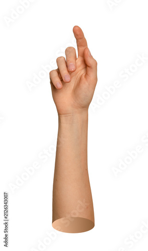Фотография Human wrist angled upward as forefinger pad presses invisible interactive display