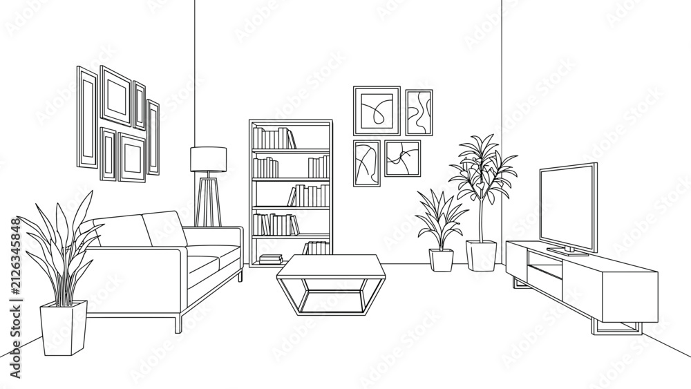 Fototapeta premium Minimalist living room interior with furniture and modern decor Vector