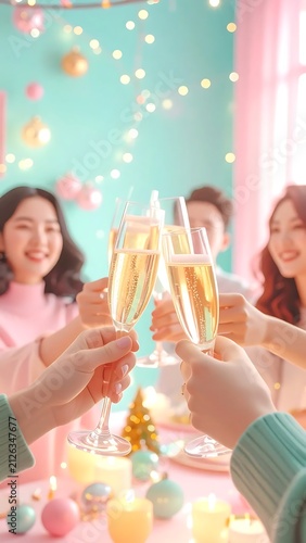 Cheerful Friends Celebrating with Champagne Toast at Festive Party.