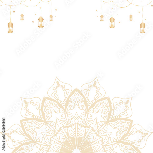 Elegant Mandala Design with Hanging Lanterns on White Background
