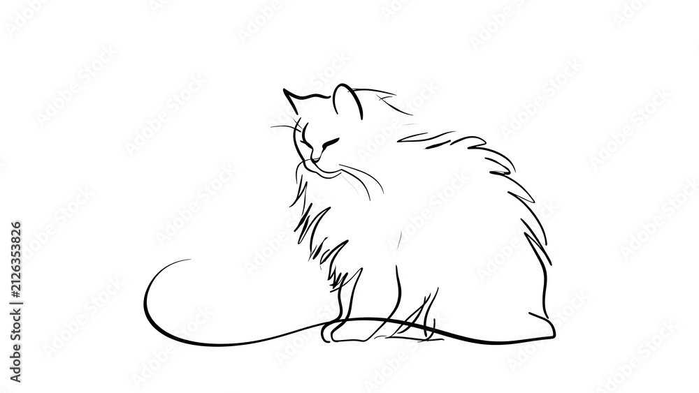 Naklejka premium Fluffy cat illustration on white background.