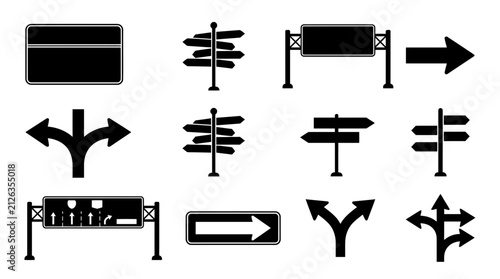 Road Sign Silhouettes Vector Set Collection of Directional and Highway Signs