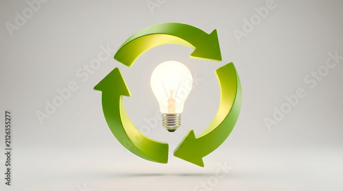 Green Energy Concept Light Bulb With Recycling Symbol For Sustainable Ecology And Renewable Power