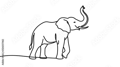 Minimalist elephant line art on white background.