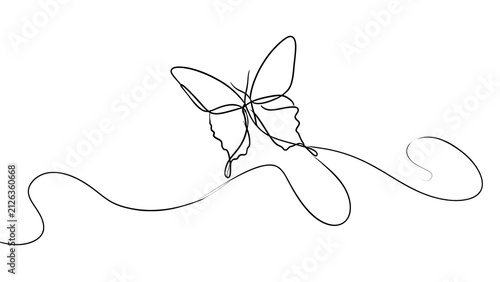 Elegant butterfly line art drawing white background.
