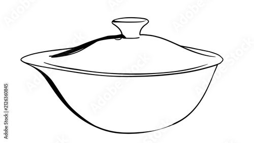 Illustration of a bowl with lid white background.