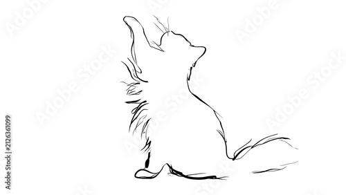 Minimalist sketch of a cat on white background.