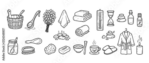 фотографія Sauna and Spa Accessories Collection, Hand-Drawn Style