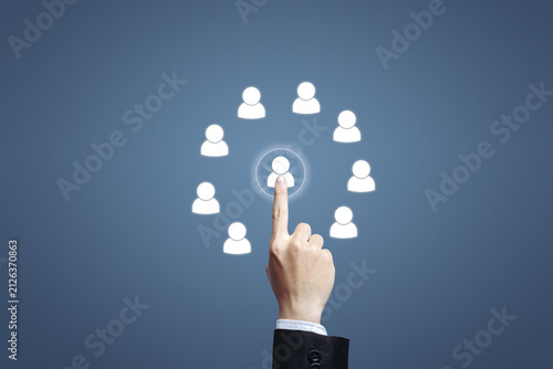 Obraz na plátně businessman pressing social network icon