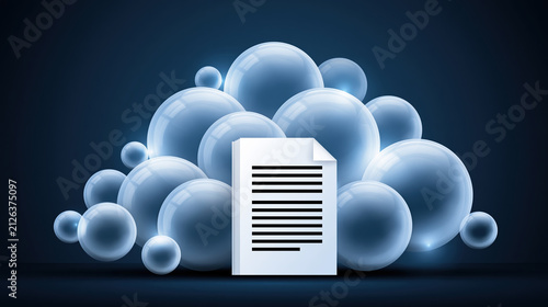 Document cloud bubble transparent blue abstract digital file paper data storage network technology information online backup archive icon symbol