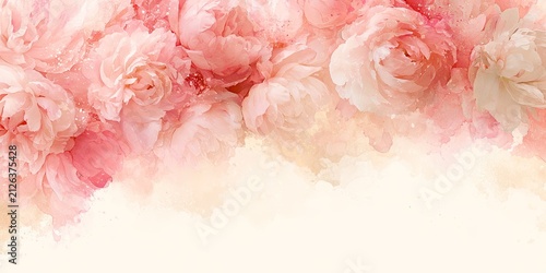 Soft Pink Peony Flowers Border with Copy Space.