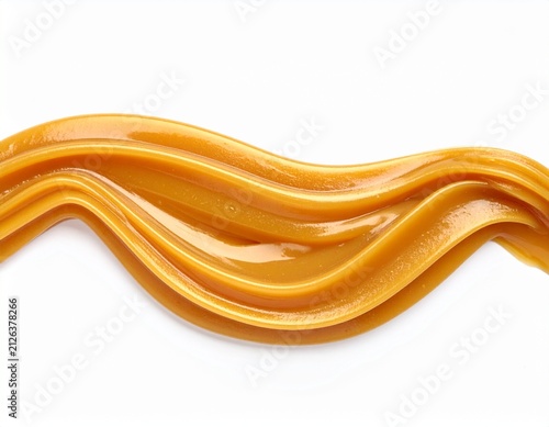 Isolated flowing stream of caramel or toffee, sweet splash for dessert or topping design
