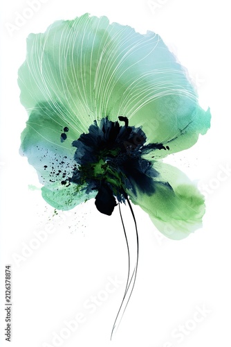 Elegant Watercolor Anemone Flower in Soft Green Hues.