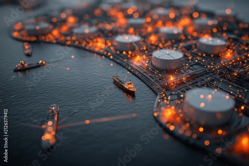 An imposing infrastructure: aerial glimpse of oil and gas storage solarium. Social connection idea. Aerial perspective of expansive petrochemical terminal with strategic tank arrangement.