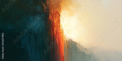 Abstract vertical streaks of orange and teal with bright sunlight.