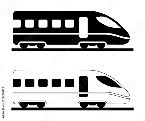 Obraz na plátně High speed train vector set silhouette and line art outline icon for bullet trai