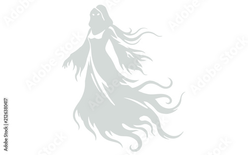 Foto Ghost with long flowing robes appears as a pale silhouette against a plain white background